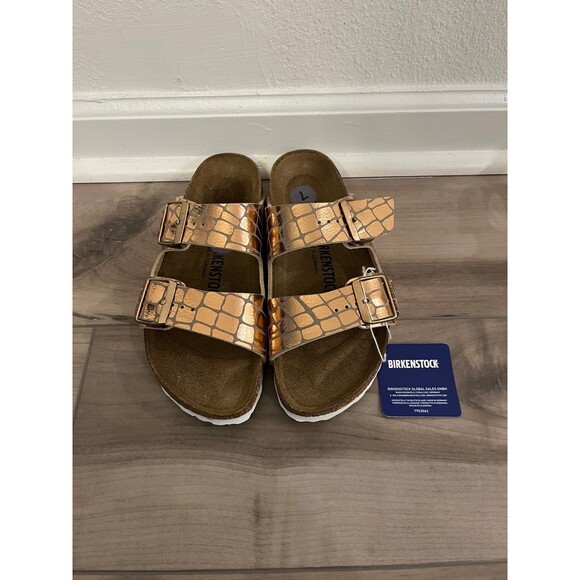 Birkenstock Shoes - Birkenstock Women Sandals Copper Arizona Gator Gleam 2Strap Comfort Sz38 US7-7.5